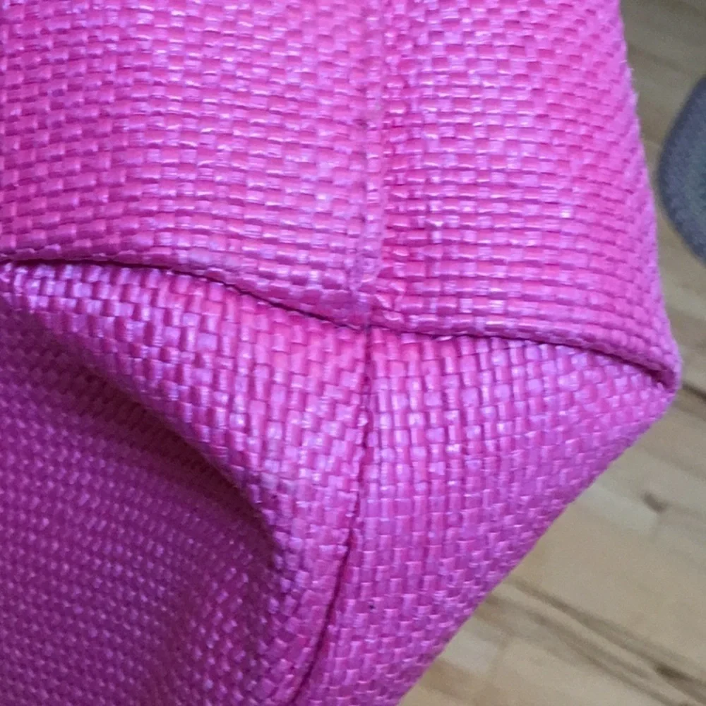 PINK and orange tote bag with blue tropical interior